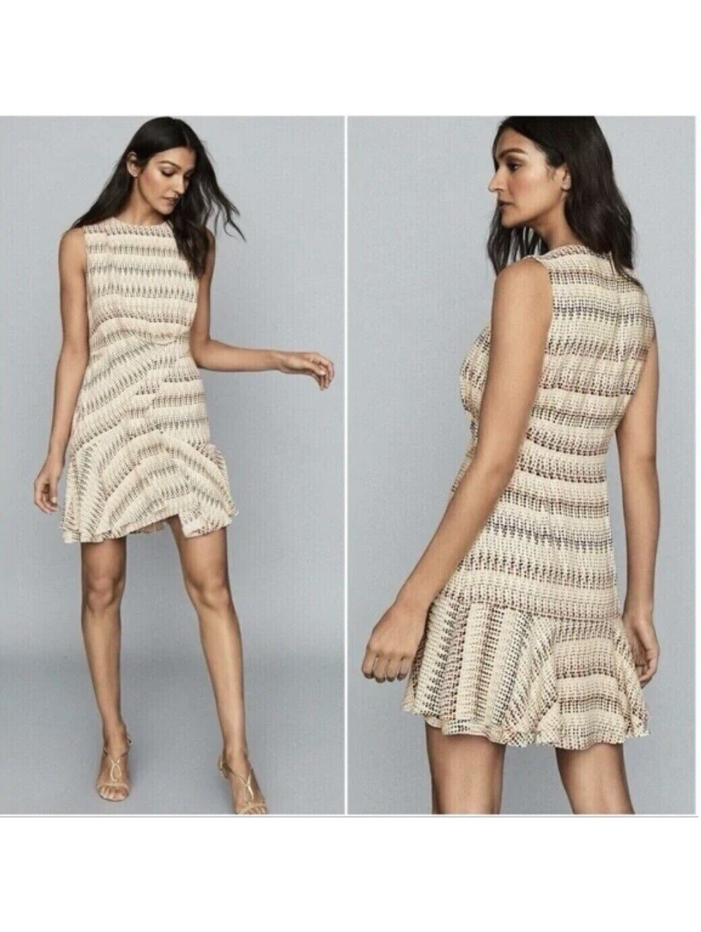 NEW, Reiss Andrina Spot Ruffle Mini Dress Size 10 #MD2273